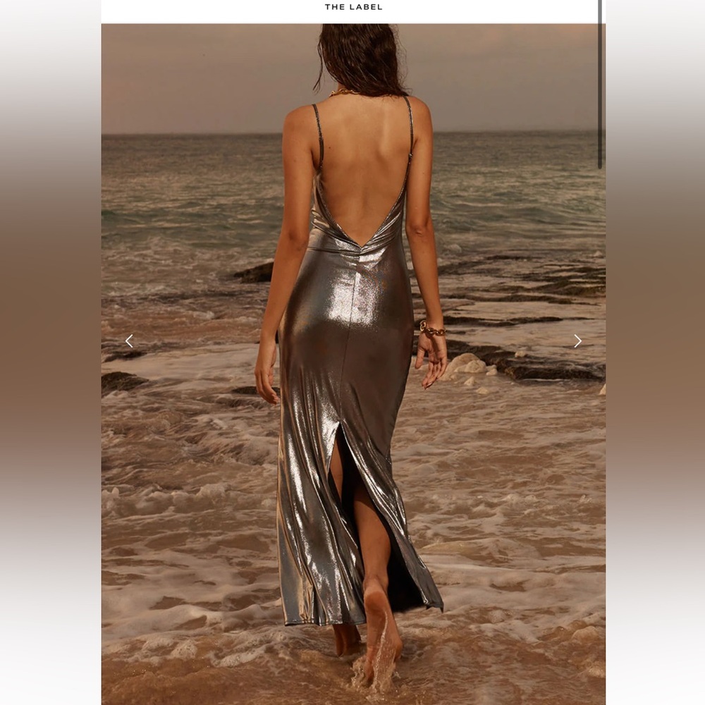 Runaway The Label Halo Long Midi Dress- Silver